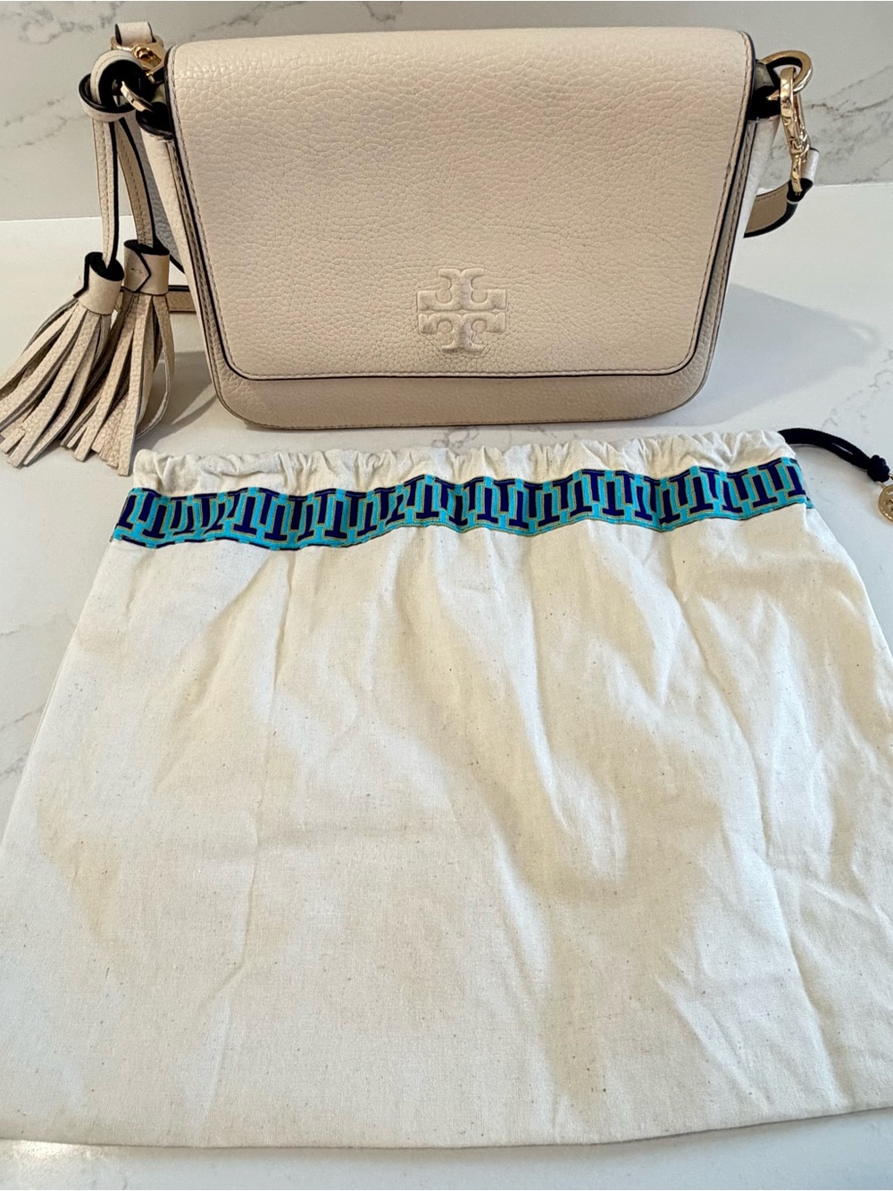 Tory Burch Cream Leather Crossbody with Tassel